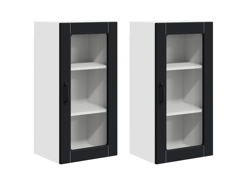  Meuble mural de cuisine, cabinet en verre mural 2 pcs noir bois d'ingénierie shl4810  - Conforama A