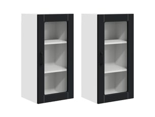 Meuble mural de cuisine, cabinet en verre mural 2 pcs noir bois d'ingénierie shl4810