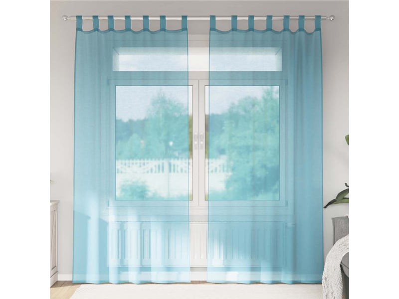  Lot de 2 rideaux en voile, voilages avec boucles turquoise 140x225 cm cf44333  - Conforama B