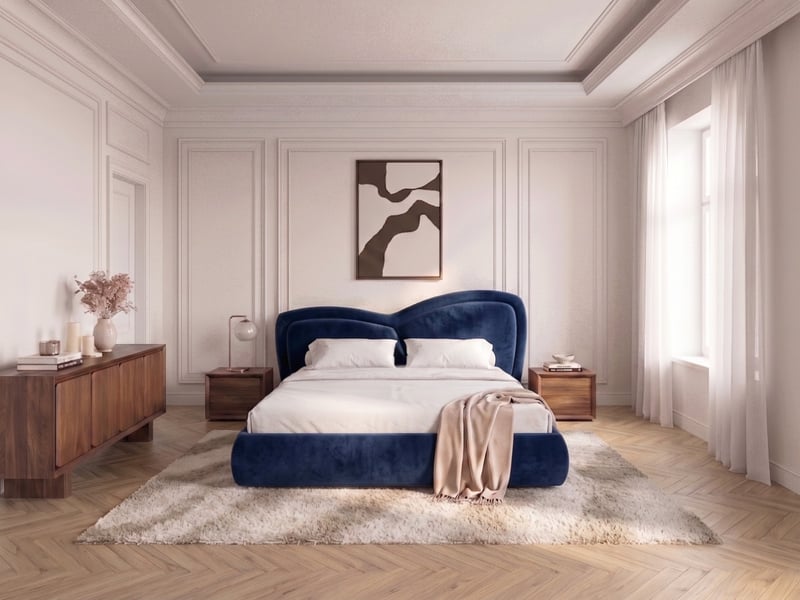  Bobochic lit bas daniela tissu velours lisse bleu 140x190 DANIELA - Conforama B