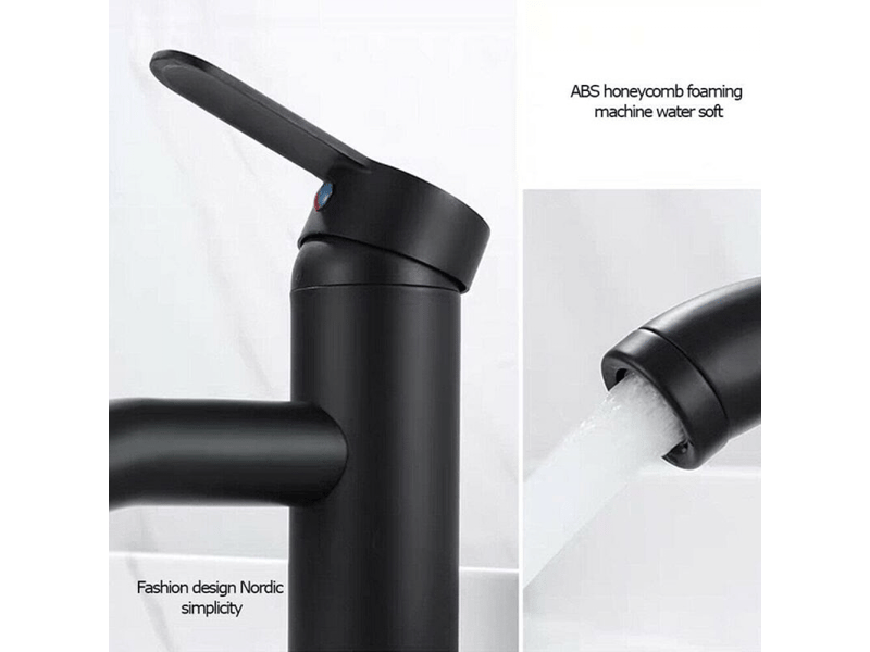  Robinet de salle de bain, mitigeur de lavabo, robinet d'évier, convient pour diamètre intérieur 32 mm-42 mm, noir  - Conforama E