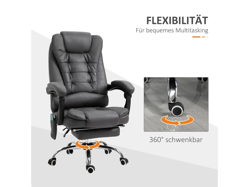  Fauteuil de bureau massant gris avec chauffage et repose-pieds, inclinaison à 135°  - Conforama E