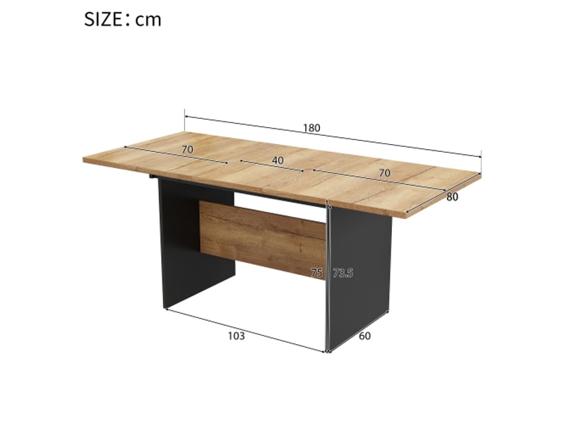 Table à manger extensible rectangulaire aspect veinure naturelle 140180 x 80 cm, peut accueillir 4 à 6 personnes - Conforama C