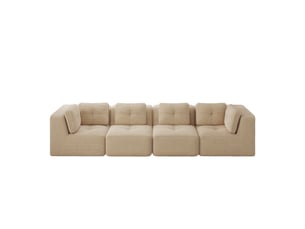 Canapé droit modulable 4 places velours côtelé beige – 386 x 104 x 69 cm