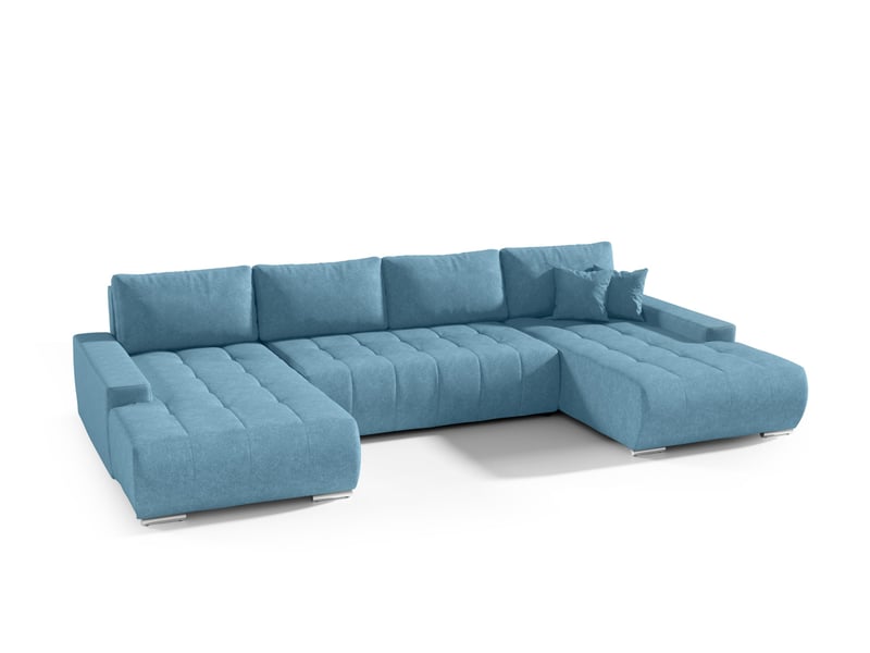  Canapé d'angle convertible velutti u velours aston bleu clair, forme u avec coffre  - Conforama A