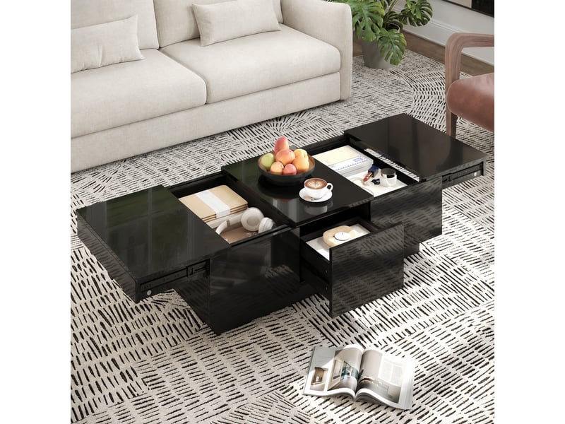  Table basse noire brillante avec 2 tiroirs et plateaux coulissants, 100 x 31 x 50 cm  - Conforama B