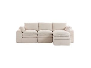 Canapé 3 places ulevr modulable avec pouf, poches latérales et coussins, velours côtelé beige, 263 x 167 x 85 cm