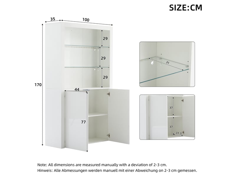 Vitrine led blanche laquée 100x35x170 cm meuble rangement salon verre trempé mdf moderne - Conforama C