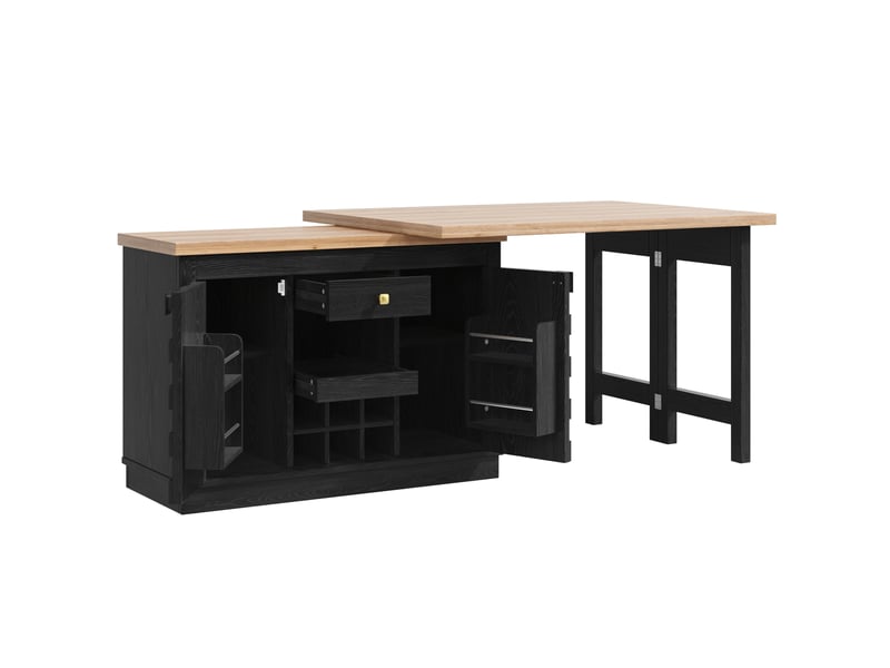  Îlot de cuisine 120 à 197 x 40 x 74,2 cm noir mdf, meuble pivotant avec rangement et range bouteilles  - Conforama D