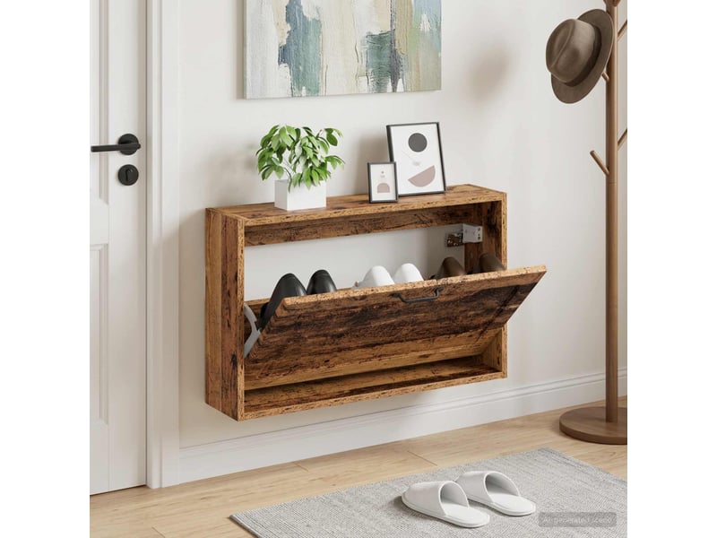  Meuble à chaussures mural, armoire à chaussures utrecht 71x17x43 cm bois ancien  - Conforama B