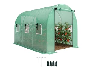 Serre 3 x 2 x 2 m, serre en aluminium avec roulettes, 2 portes à fermeture éclair et 6 fenêtres en filet, poteaux de soutien, verte