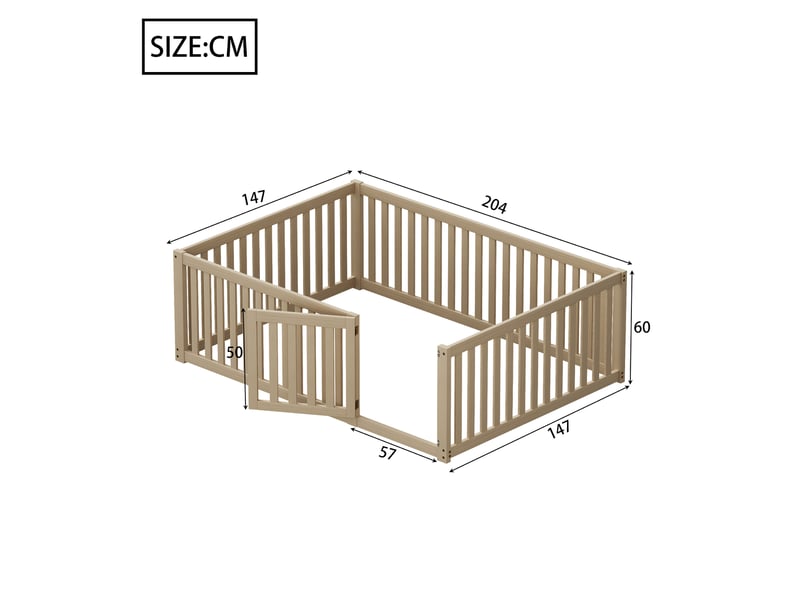  Lit enfant 140x200cm,lit double en bois massif avec barrière et porte,naturel lit enfant naturel - Conforama C