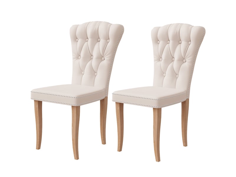  Lot de 2 chaises salle à manger,chaises de cuisine, dossier clouté,pieds en bois,rembourrée,50x47x99 cm,velours,beige  - Conforama A