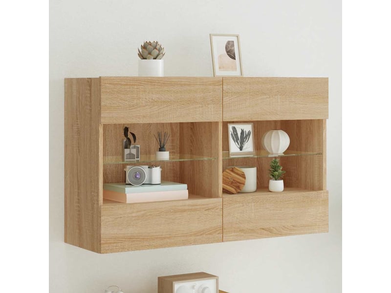 Meuble tv - banc tv - meuble de rangement mural avec lumières led chêne sonoma 98,5x30x60,5 cm - Conforama B