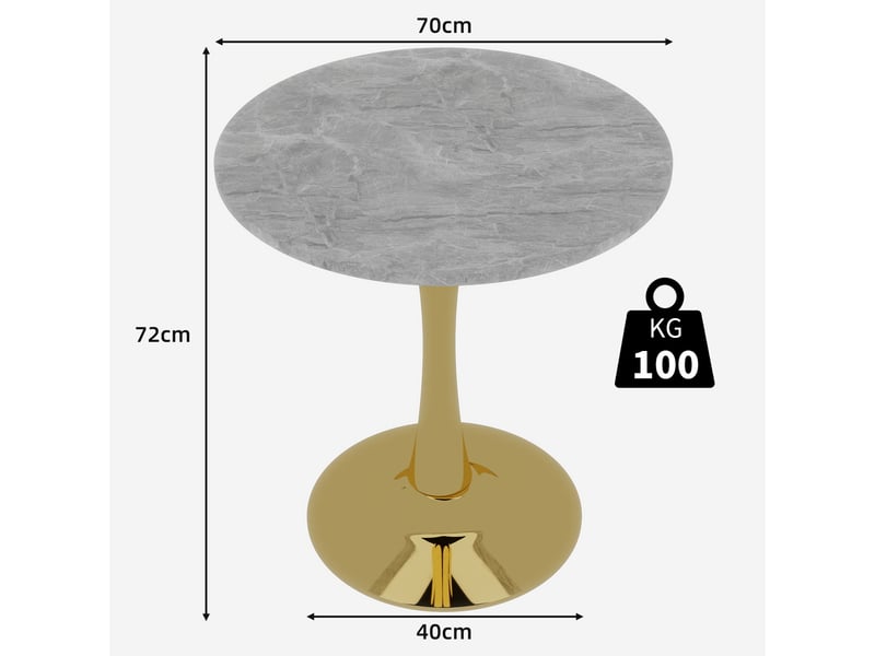 Table ronde,70x70x72 cm,style moderne,marbre artificiel,doré - Conforama C