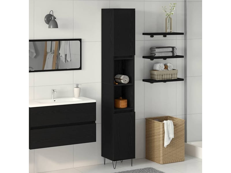 Cabinet de salle de bain, armoire salle de bain chêne noir 30 x 30 x 190 cm cf65326 - Conforama B