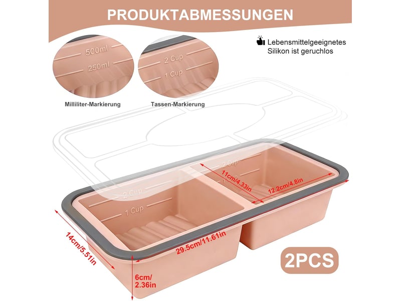  Moule à soupe en silicone avec couvercle, boîte à lunch compartimentée, 2 compartiments, 1000 ml, ensemble de 2 pièces, rose ZYS01844LHY - Conforama B