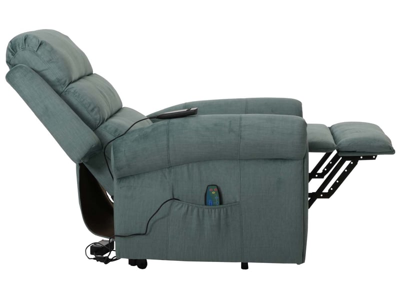 Fauteuil relax électrique aide au lever massage chauffage repose pieds et dossier réglables tissu chenille bleu vert 04_0010024 - Conforama D