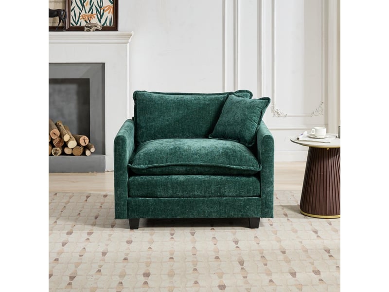  Fauteuil canapé cloud 1 place modulable - assise ergonomique ultra confortable salon - 107x75x84 cm - en tissu chenille vert  - Conforama D