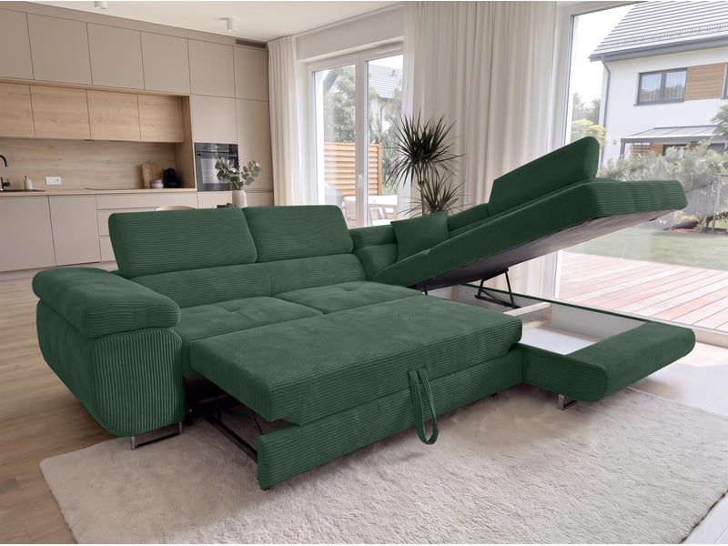 Canapé convertible 276 cm avec coffre et têtières – vert bouteille Konak - Conforama C