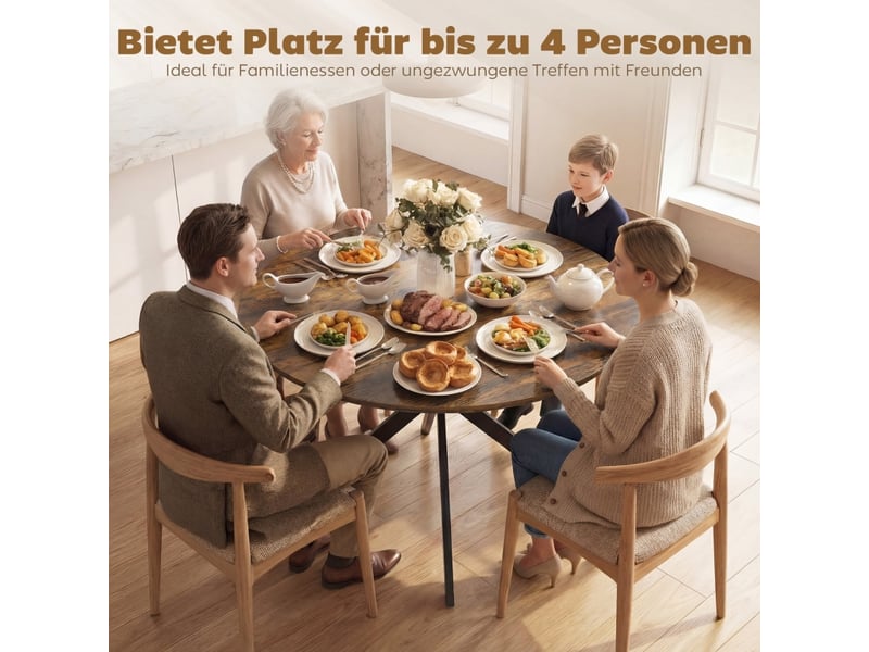 Table de salle à manger pour 4 personnes avec pieds en x, style industriel, pour cuisine, bois, marron rustique - Conforama E