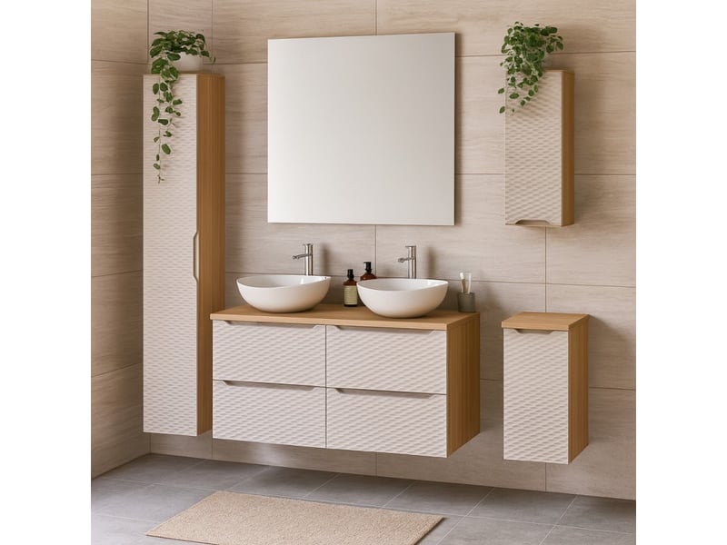 Ensemble de salle de bain yoka beige : meuble de rangement 30 cm + plan pour vasque - Conforama B