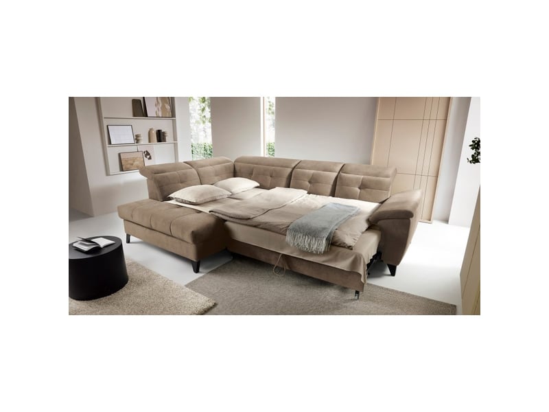 Canapé d'angle beige 5 places angle gauche mousse hr inferno - Conforama D