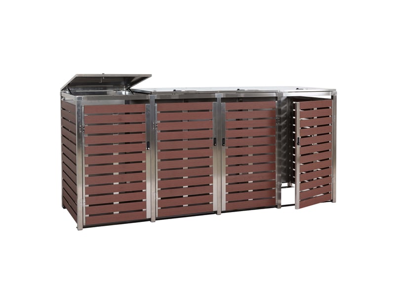  Abri pour 4 poubelles cache-poubelles extérieur 120 x 264 x 85 cm wpc et acier inoxydable aspect bois noyer 04_0007561  - Conforama A