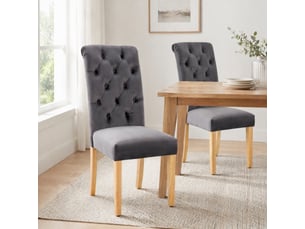 Lot de 2 chaises de salle à manger en velours gris avec pieds en chêne