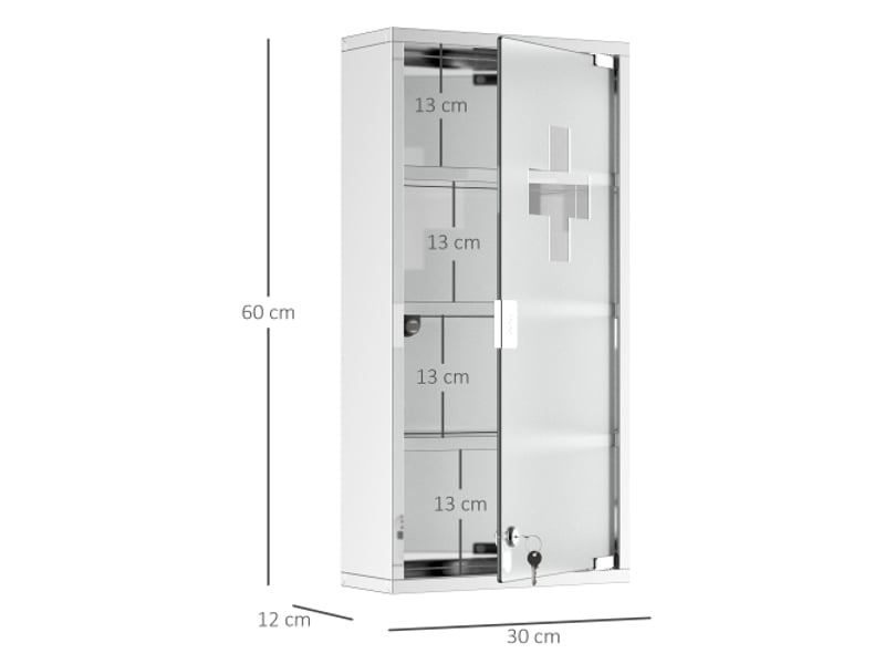  Armoire à pharmacie en inox avec serrure, 30x12x60 cm, meuble de premiers secours  - Conforama C
