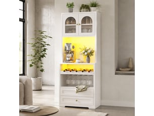 Buffet haut à portes vitrées cintrées, led via application, 70 x 40 x 180 cm, blanc homvra