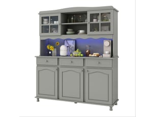 Buffet de cuisine 135 x 40 x 185 cm avec rangements, prises et led multicolore, panneau de particules gris