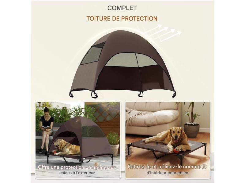  Transat surélevé d'extérieur avec auvent amovible, café, 91 x 76 x 90 cm  - Conforama D