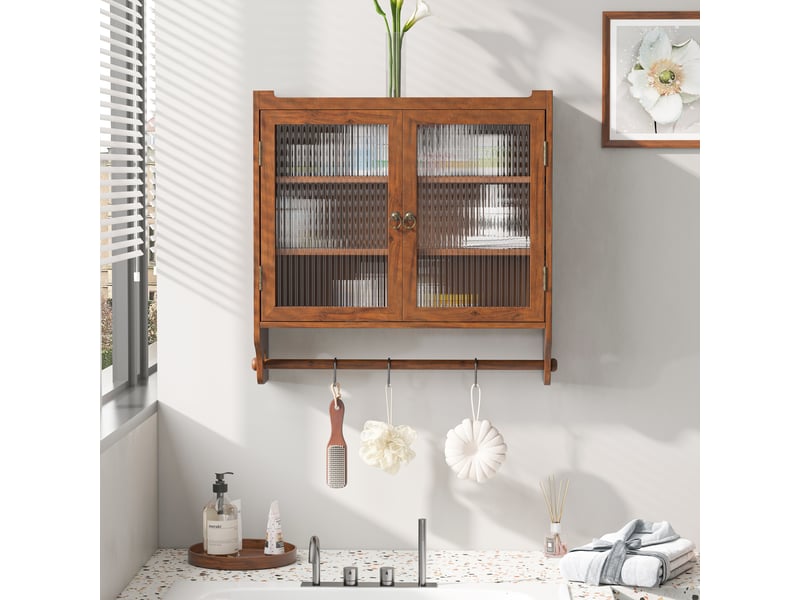  Armoire murale modèle vintage glass, marron, 2 portes vitrées, 3 niveaux  - Conforama B