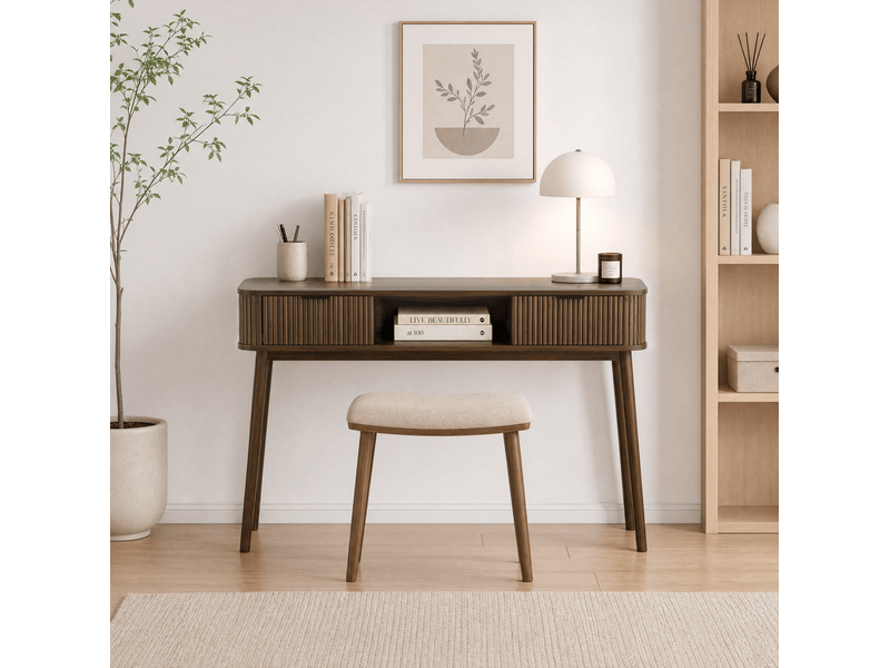  Console 120x35x77,6 cm en mdf et panneaux de particules avec 2 tiroirs aspect noyer chicfurn  - Conforama B