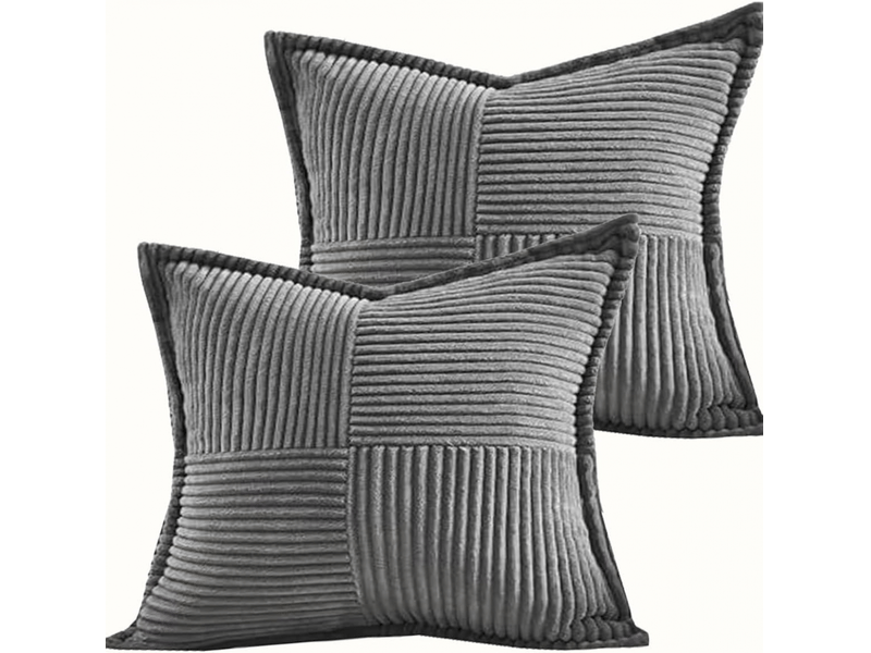  Lot de 2 taies d'oreiller housse de coussin légère et luxueuse, coutures croisées, bord pressé, housse de coussin pour canapé de salon, 45 x 45 cm, gris  - Conforama A