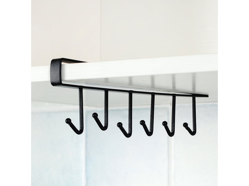  Porte-gobelet à 6 crochets pour tasses, sous armoire de cuisine, sous étagère, rangement, organisateur, étagère pour ustensiles de cuisine, blanc  - Conforama C