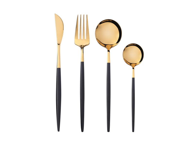  Ensemble de couverts en acier inoxydable 4 pièces, poli miroir, réutilisables, couteau et cuillère  - Conforama A