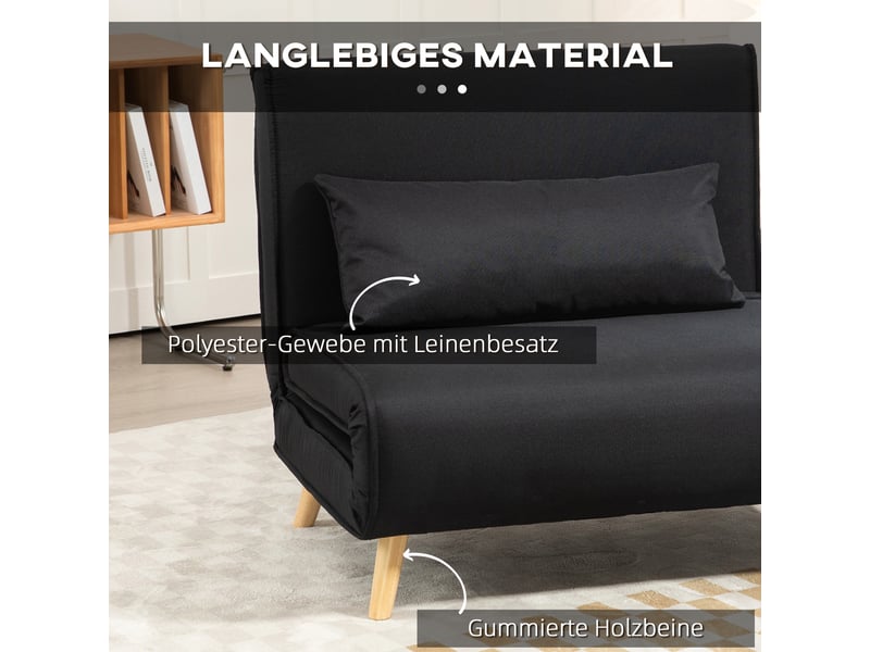  Fauteuil convertible noir, canapé lit d'appoint avec dossier réglable, assise extra large pour salon et chambre d'amis  - Conforama E