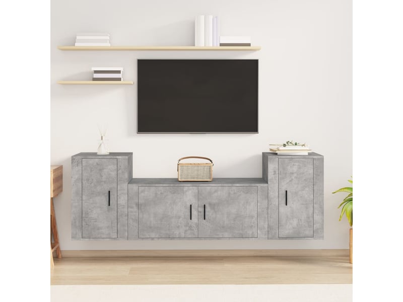  Ensemble de meubles tv 3 pcs gris béton bois d'ingénierie shl6816  - Conforama B