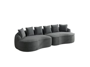 Canapé modulable 4 places gris en chenille, sans cadre, avec coussins