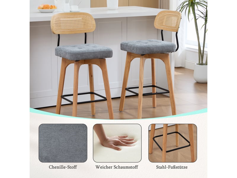  Lot de 2 tabourets de bar pivotants à 360° en chenille gris W3056P520506 - Conforama D