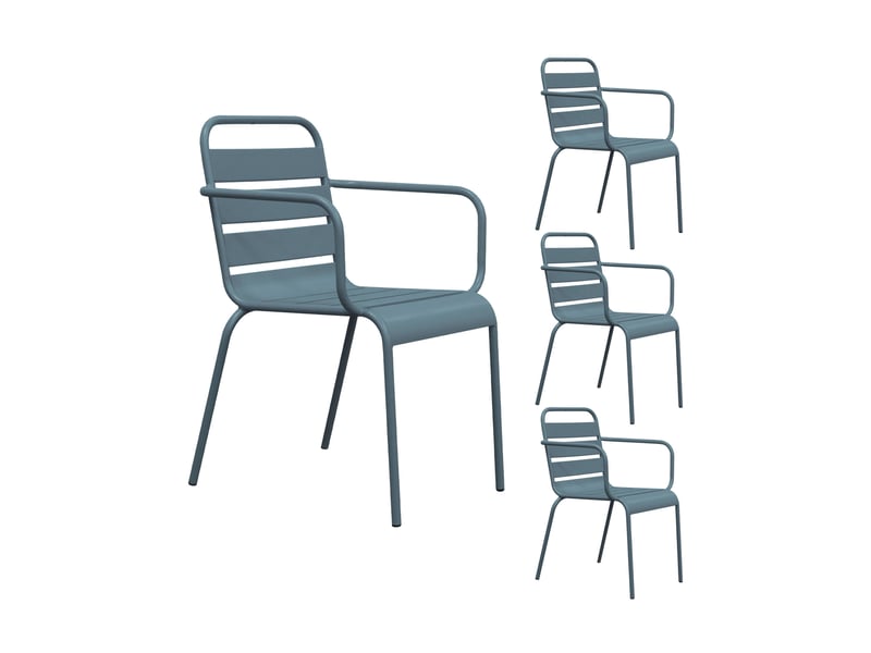  Lot de 4 chaises de jardin en métal bleu gris avec accoudoirs - baca  - Conforama A