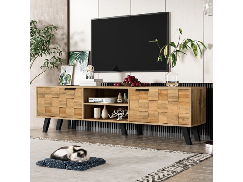 Meuble tv contemporain 160.5 x 35.5 x 45 cm avec 2 portes et 2 niches ouvertes  - Conforama B