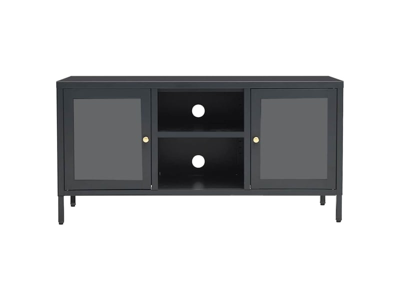  Meuble tv - banc tv - meuble de rangement anthracite 105x35x52 cm acier et verre  - Conforama C