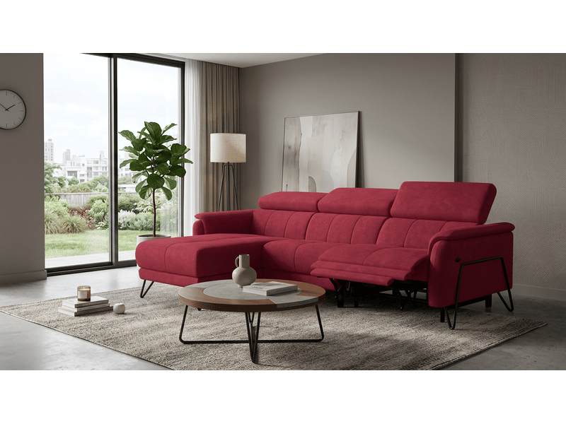 Canapé d'angle 4 places roden avec relax, tissu velours bordeaux RODEN - Conforama B