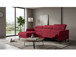 Canapé d'angle 4 places roden avec relax, tissu velours bordeaux