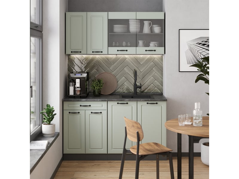  Vicco cuisine, mint campagneanthracite, 140cm plan de travail chêne doré  - Conforama C