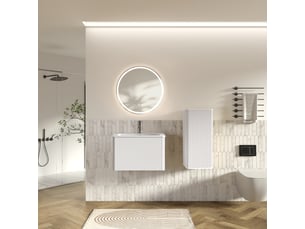 Ensemble meuble salle de bain suspendu 60 cm miroir led et colonne blanc
