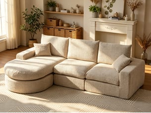 Canapé d'angle compressé réversible fixe <strong>BGSRYAO</strong> <strong></strong> 3 places Tissu Beige
